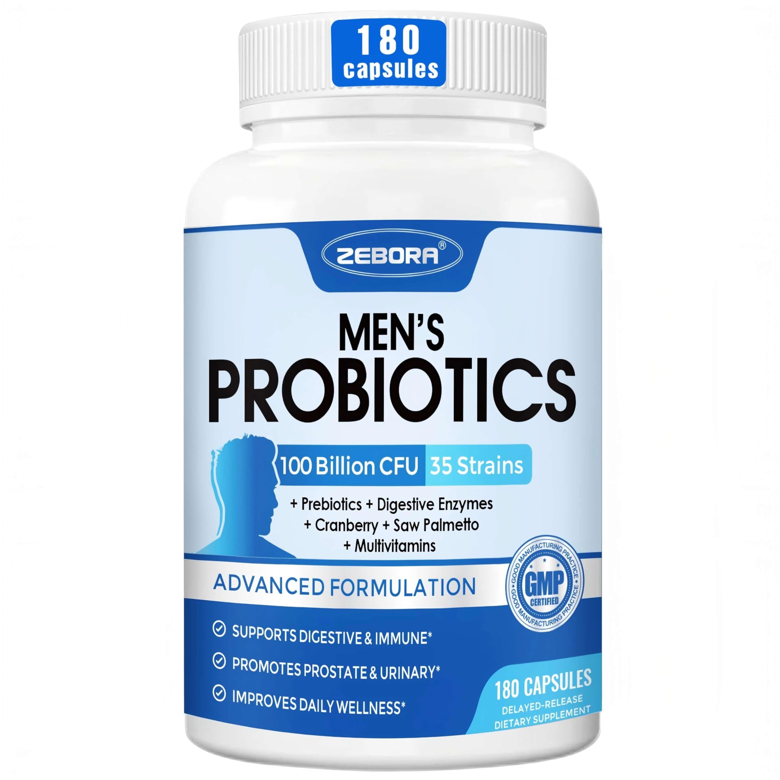 ZEBORA Probiotics pour homme — bouteille, soutien digestion potentiel
