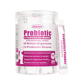 ZEBORA Probiorics femmes, bouteille de poudre 50 milliards CFU et 13 souches.