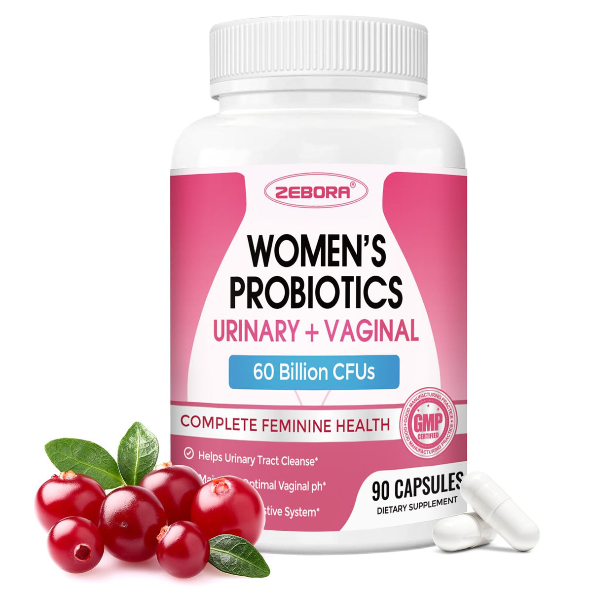 ZEBORA Probiotiques pour Femmes – bouteille, soutien quotidien du microbiote féminin.