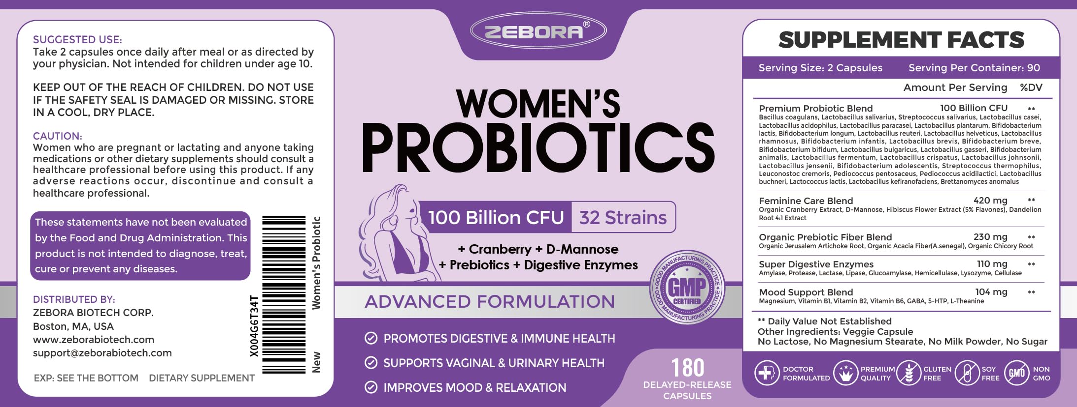 ZEBORA Probiotiques femmes — soutien potentiel pour l'équilibre urinaire.