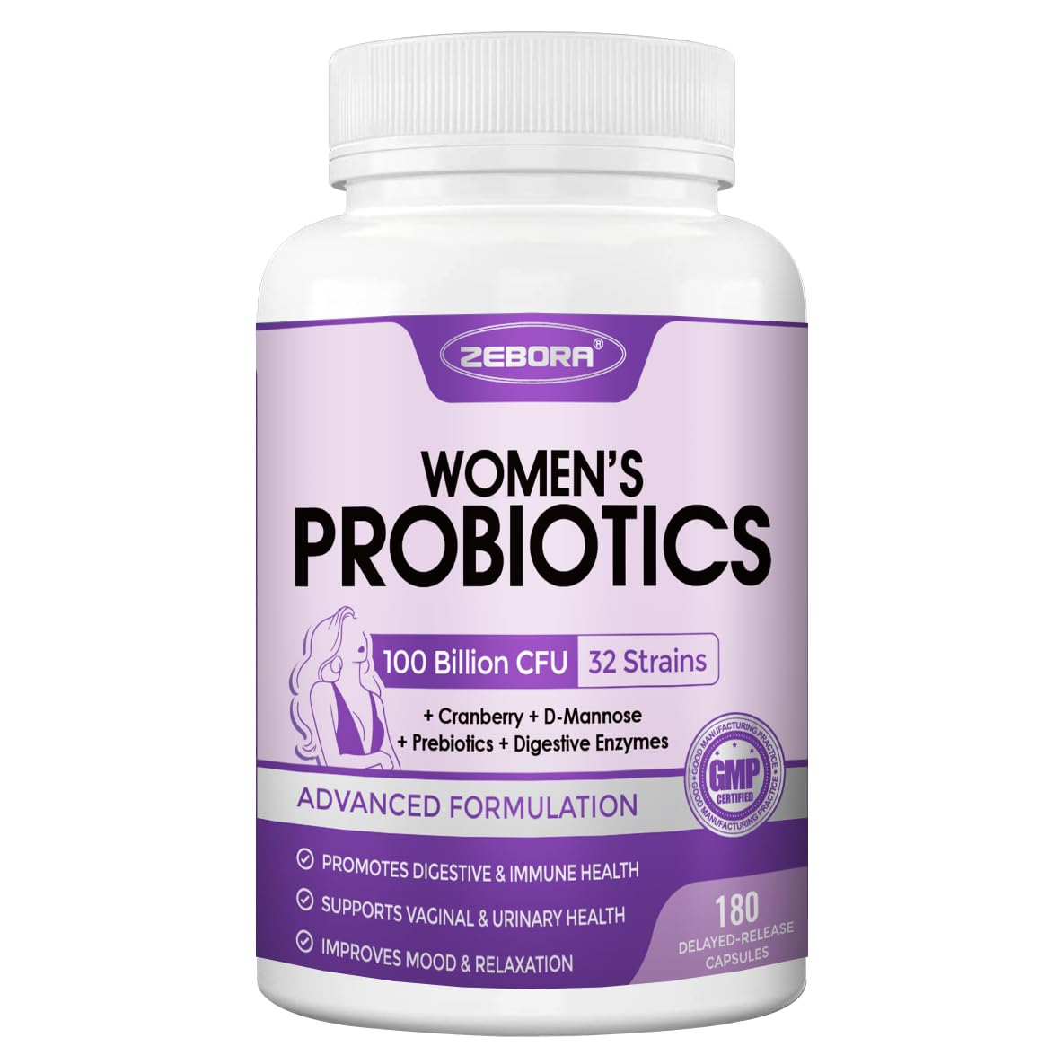 ZEBORA Probiotiques femmes — flacon, soutien digestif quotidien.