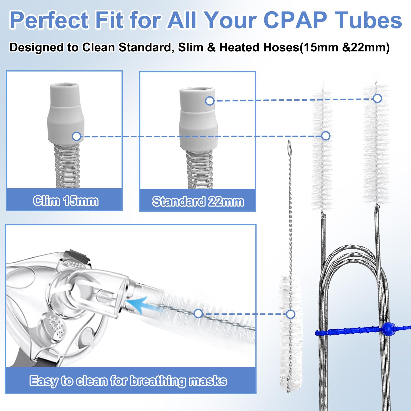Zebrater brosse pour jonctions CPAP 22 mm et 15 mm, nettoyage précis.