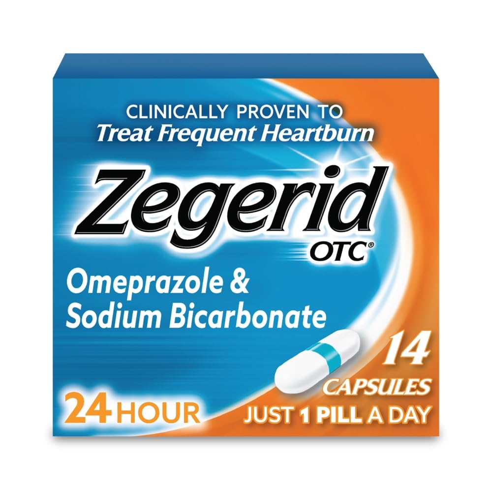 Zegerid OTC – bouteille oméprazole 20 mg, soulagement potentiel des brûlures d’estomac.