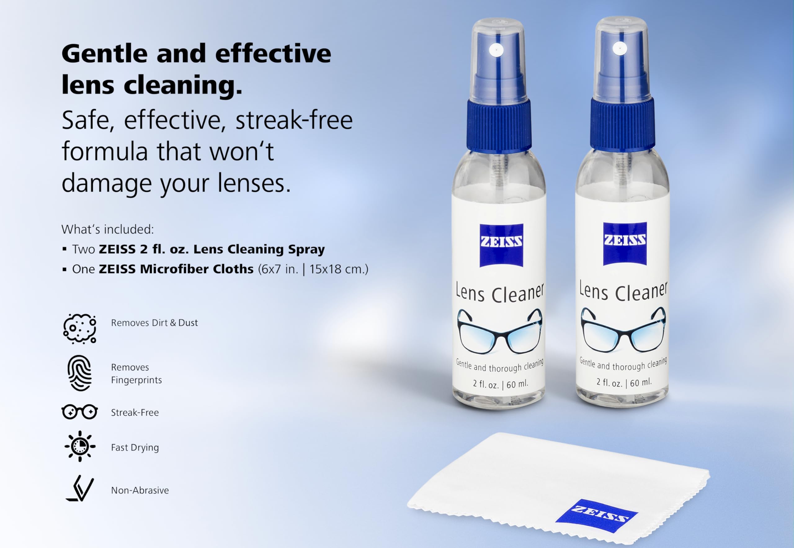 ZEISS accessoires nettoyage lentilles: chiffon et spray.