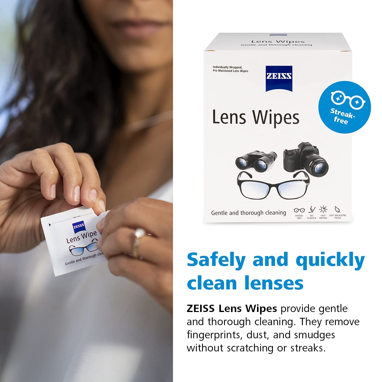 LINGETTES ZEISS emballage individuel portable pour usage quotidien