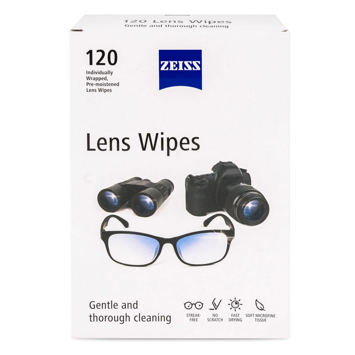 ZEISS Lingettes lentilles 120-lot boite: nettoyage précis des lentilles en déplacement.