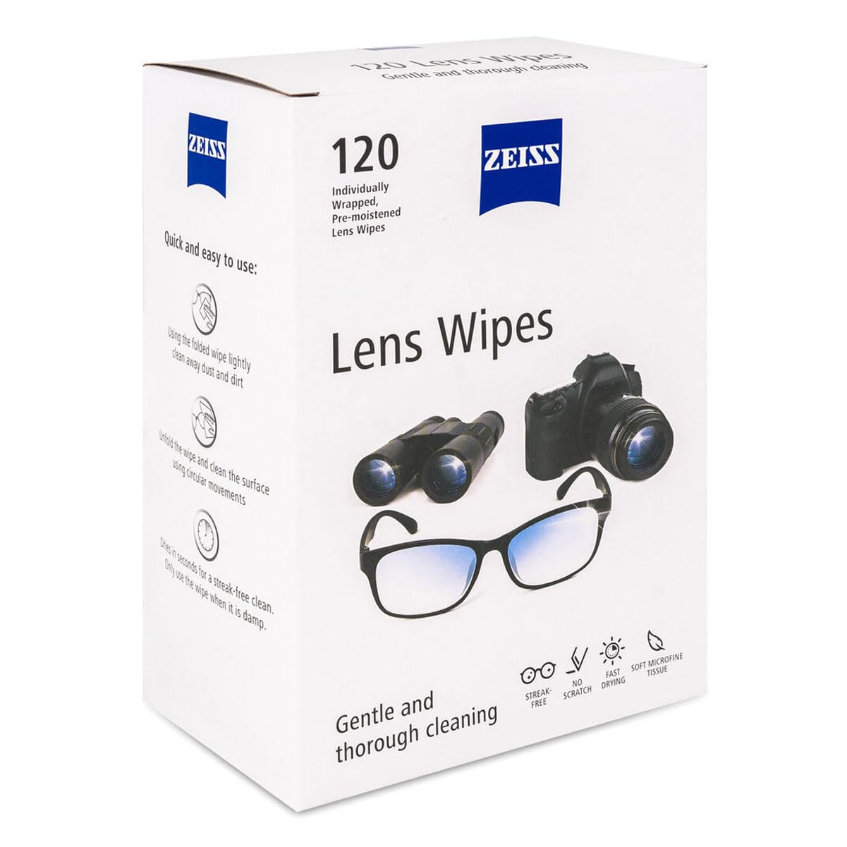 ZEISS Lingettes lentilles 120-lot emballage individuel: pratique pour le nettoyage rapide.