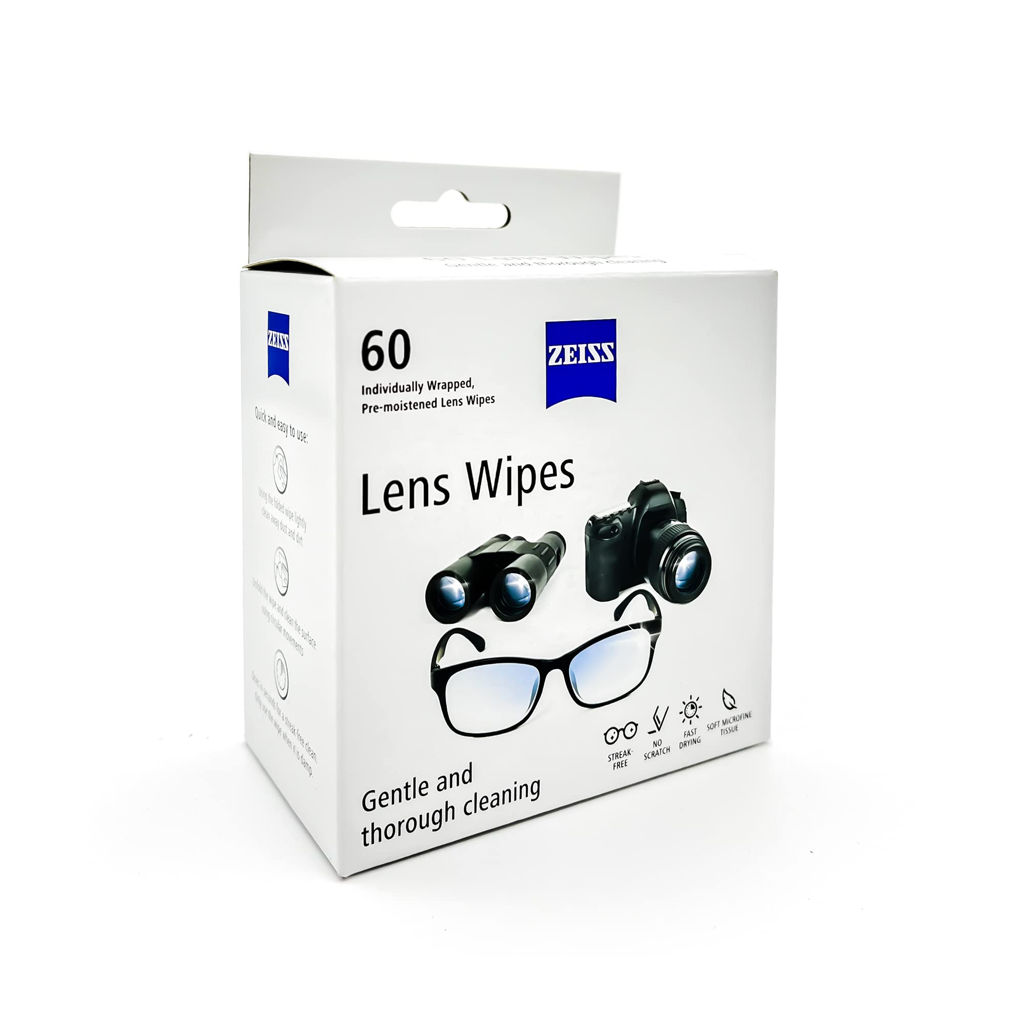 lingettes zeiss nettoyage sans traces, finition claire sans résidu