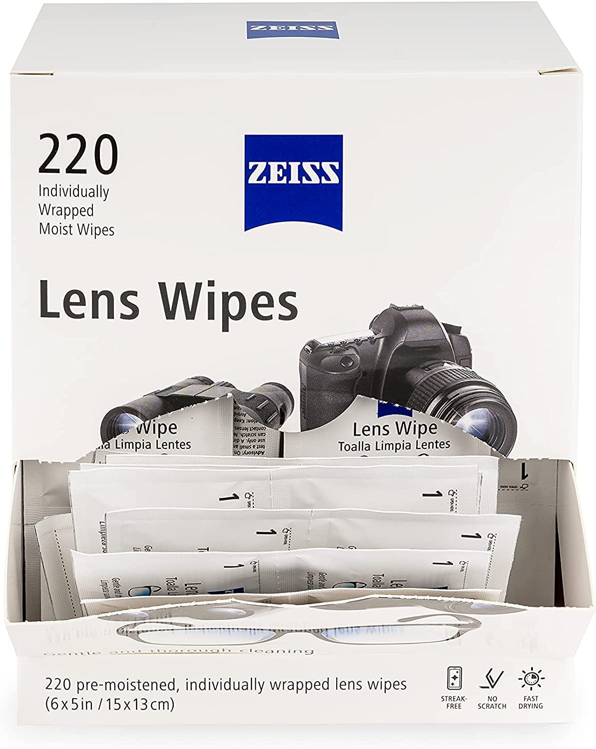 Lingettes ZEISS idéales en déplacement pour lunettes, appareil-photo et jumelles.