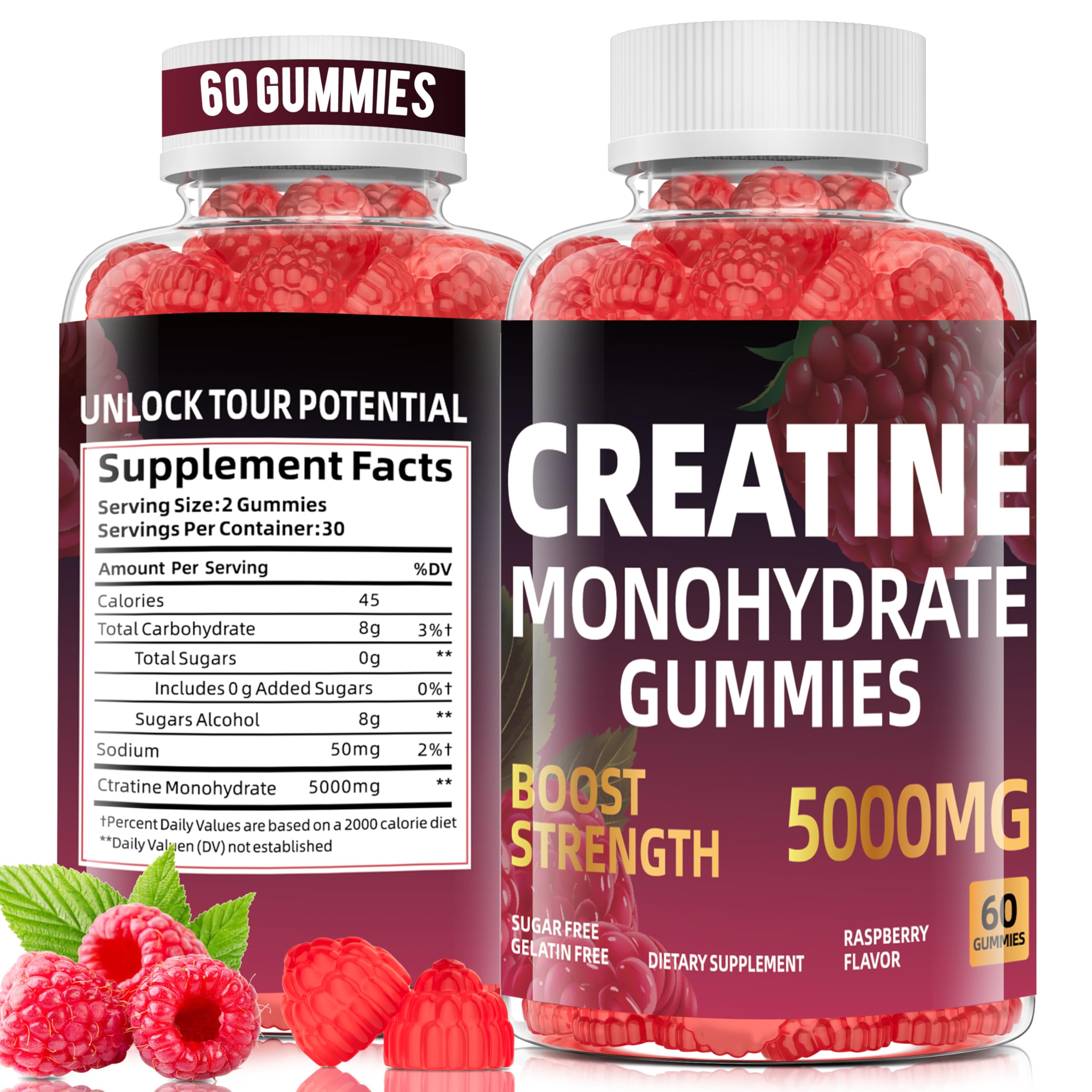 Gommes ZelKore Creatine, bouteille ouverte, pour soutenir la force et la récupération après l’entraînement.