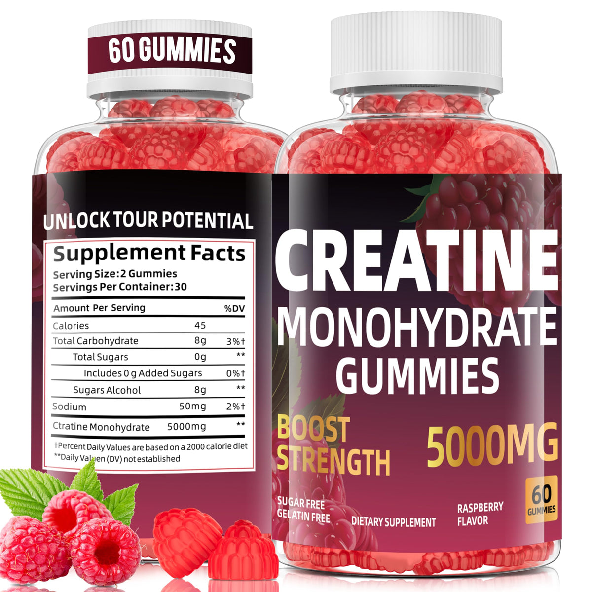 Gommes ZelKore Creatine, bouteille ouverte, pour soutenir la force et la récupération après l’entraînement.