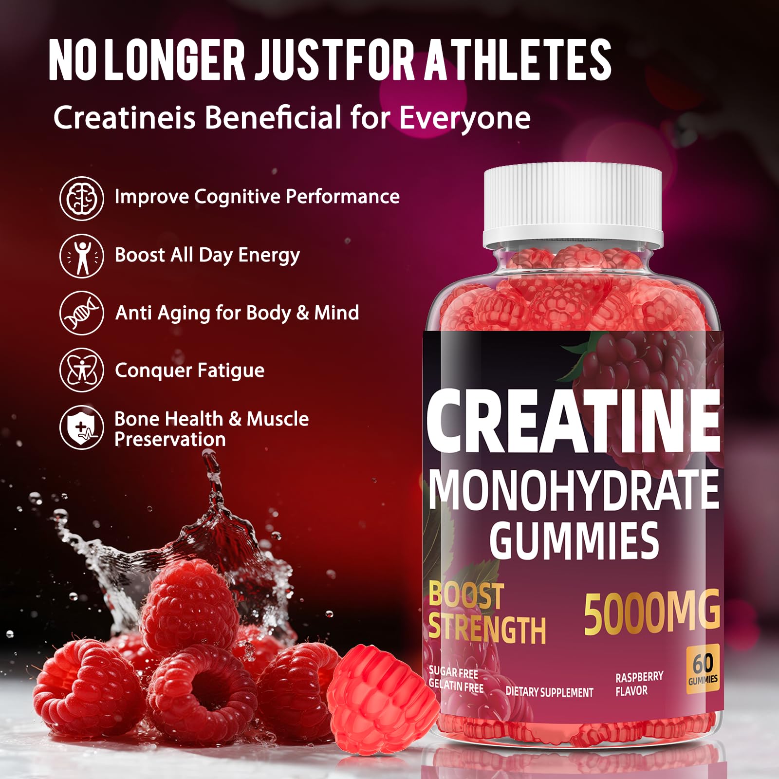 Gommes ZelKore Creatine, goût framboise, pour soutenir la récupération après l’effort.