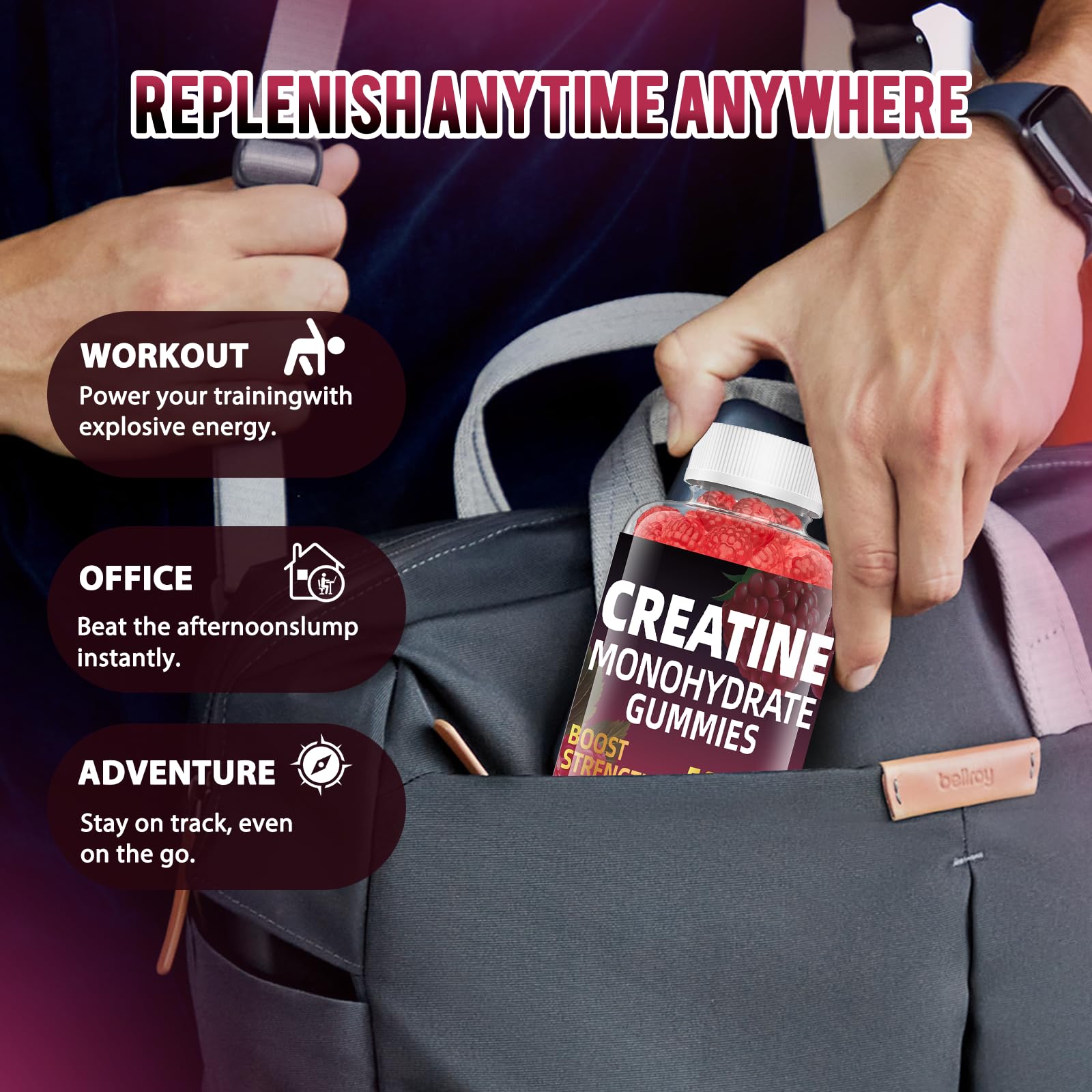 Gommes ZelKore Creatine sans gluten et sans OGM, adaptées à votre régime.