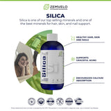 Zemvelo Silice Liquide: étiquette en gros plan, informations sur l’usage et le dosage.