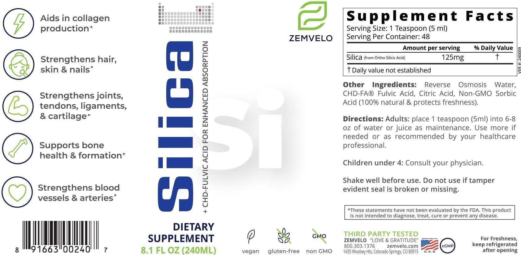 Zemvelo Silice Liquide: versement dans un verre, absorption rapide potentielle.