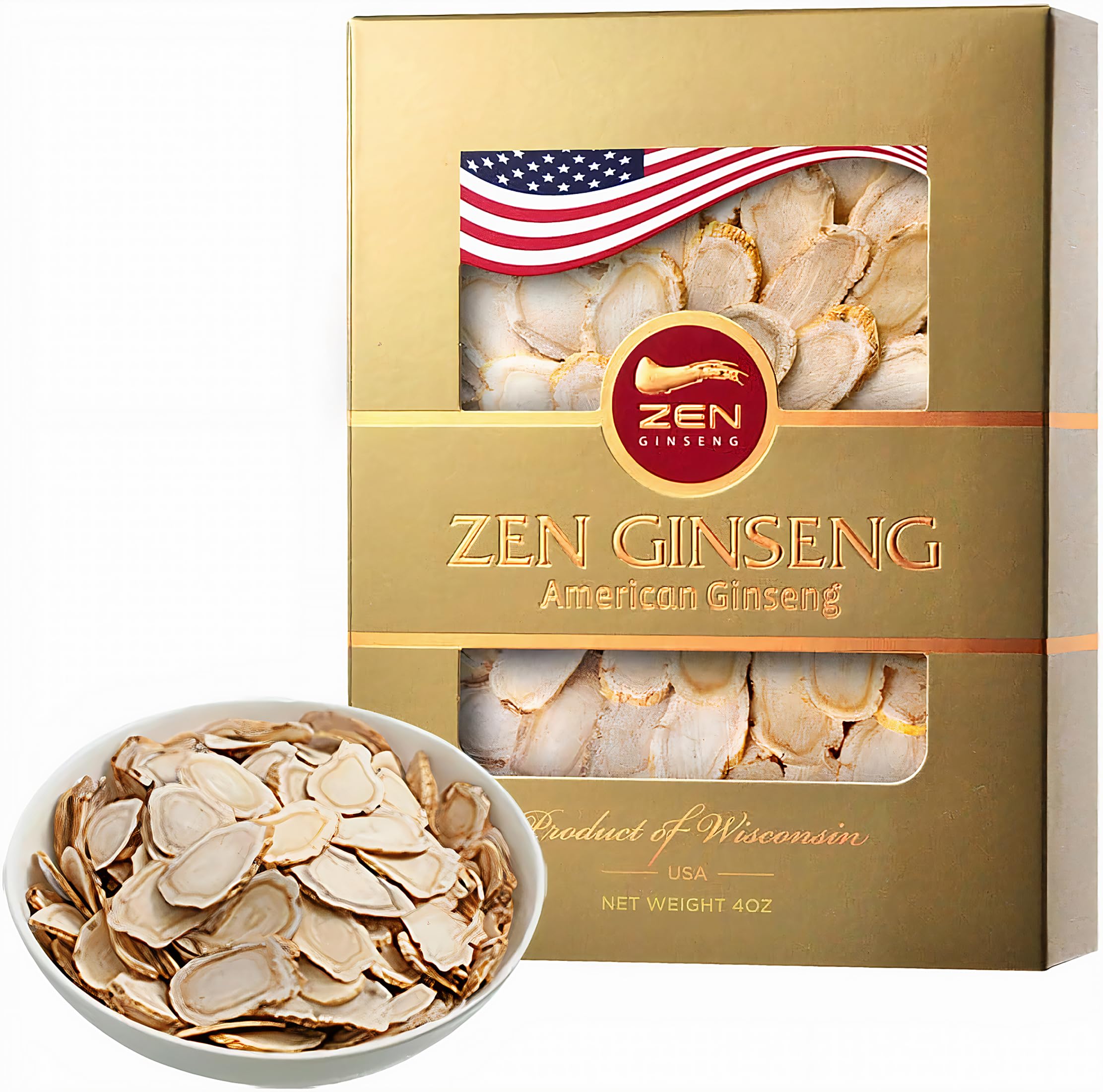Zen Ginseng tranches américaines Wisconsin dans boîte, énergie durable au quotidien