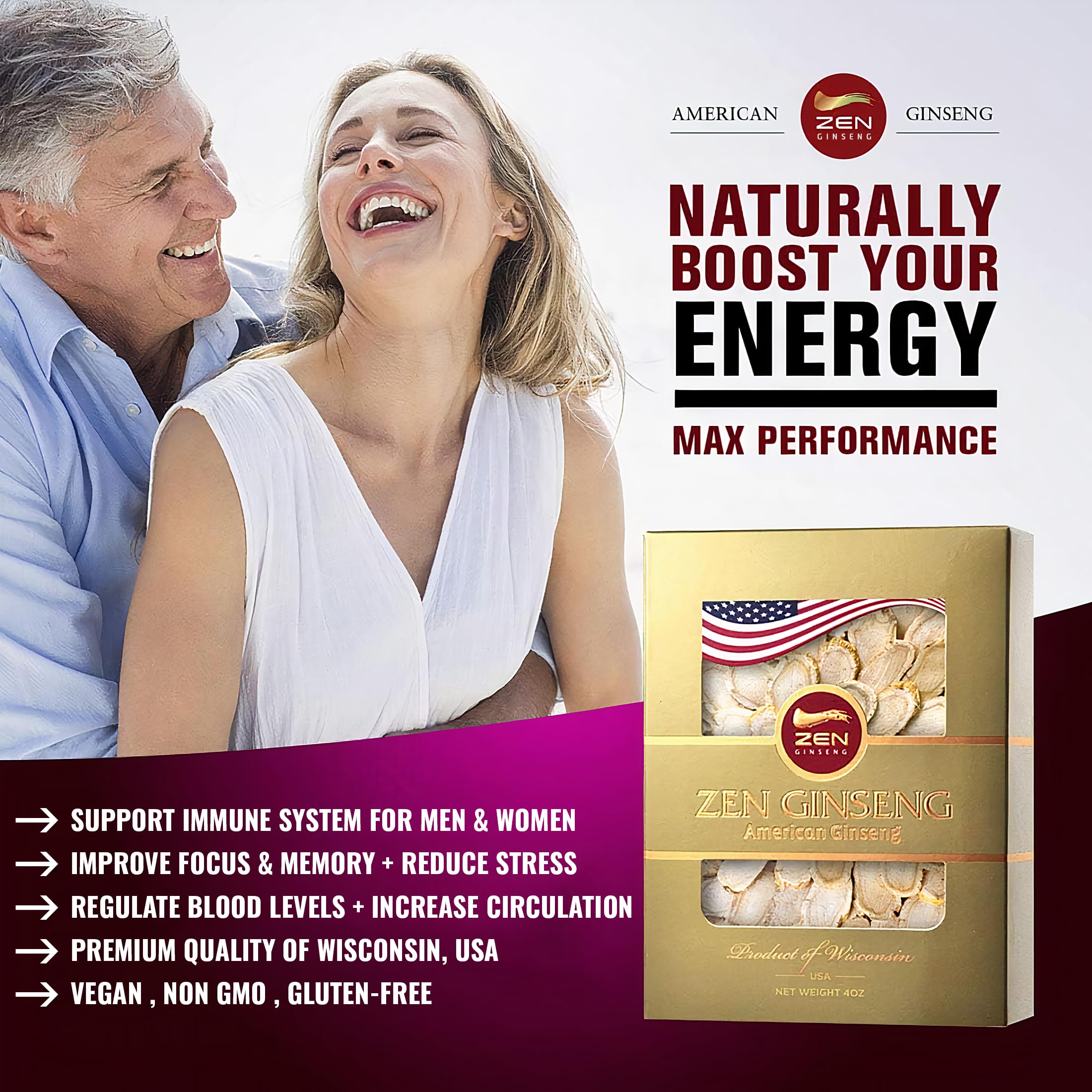 Zen Ginseng — tranches de 113 g par boîte, texture naturelle pour infusion ou snack.