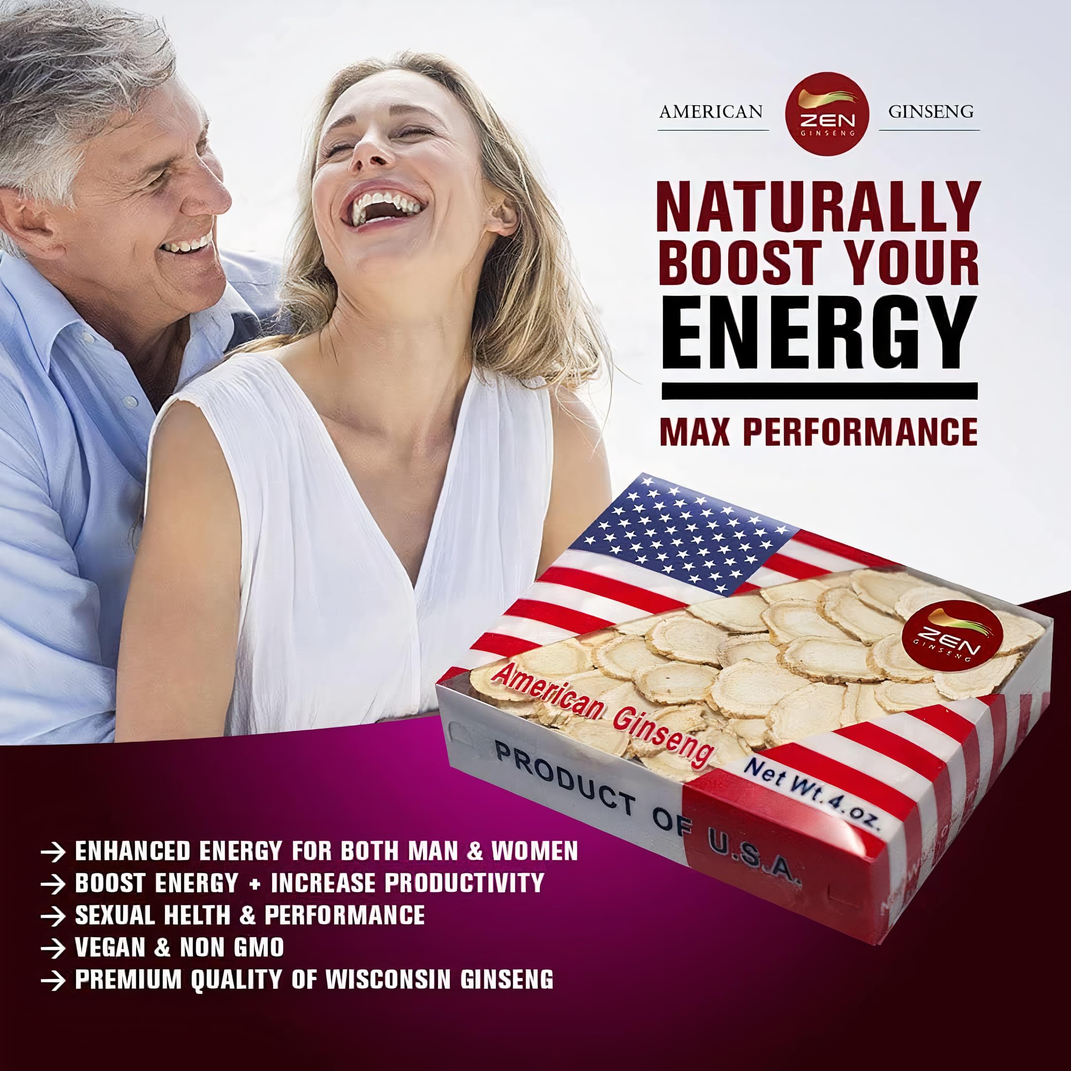 Zen Ginseng: emballage américain Wisconsin 4-onces, qualité premium