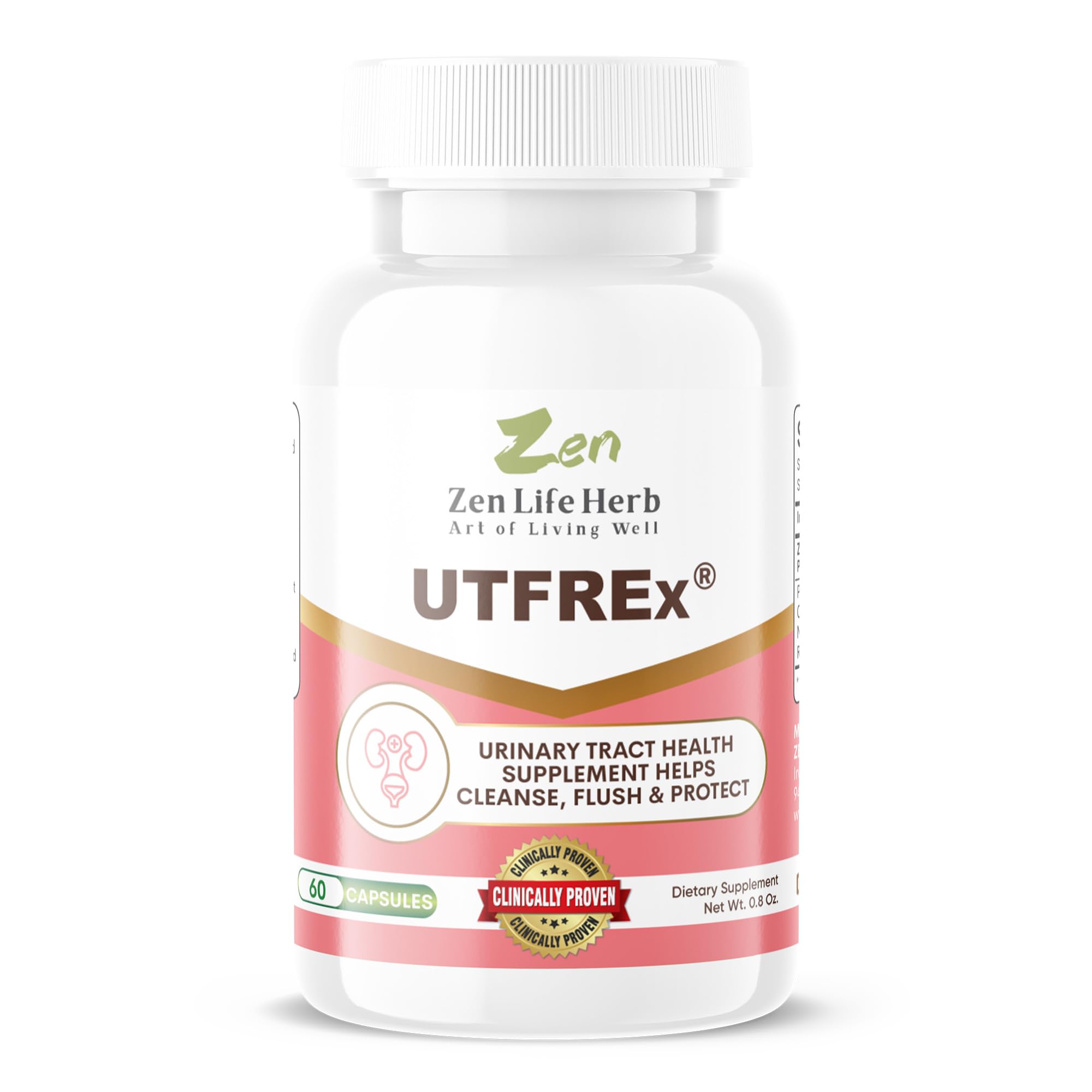 UTFREx de ZEN LIFE HERB : bouteille de capsules, soutien quotidien des voies urinaires.