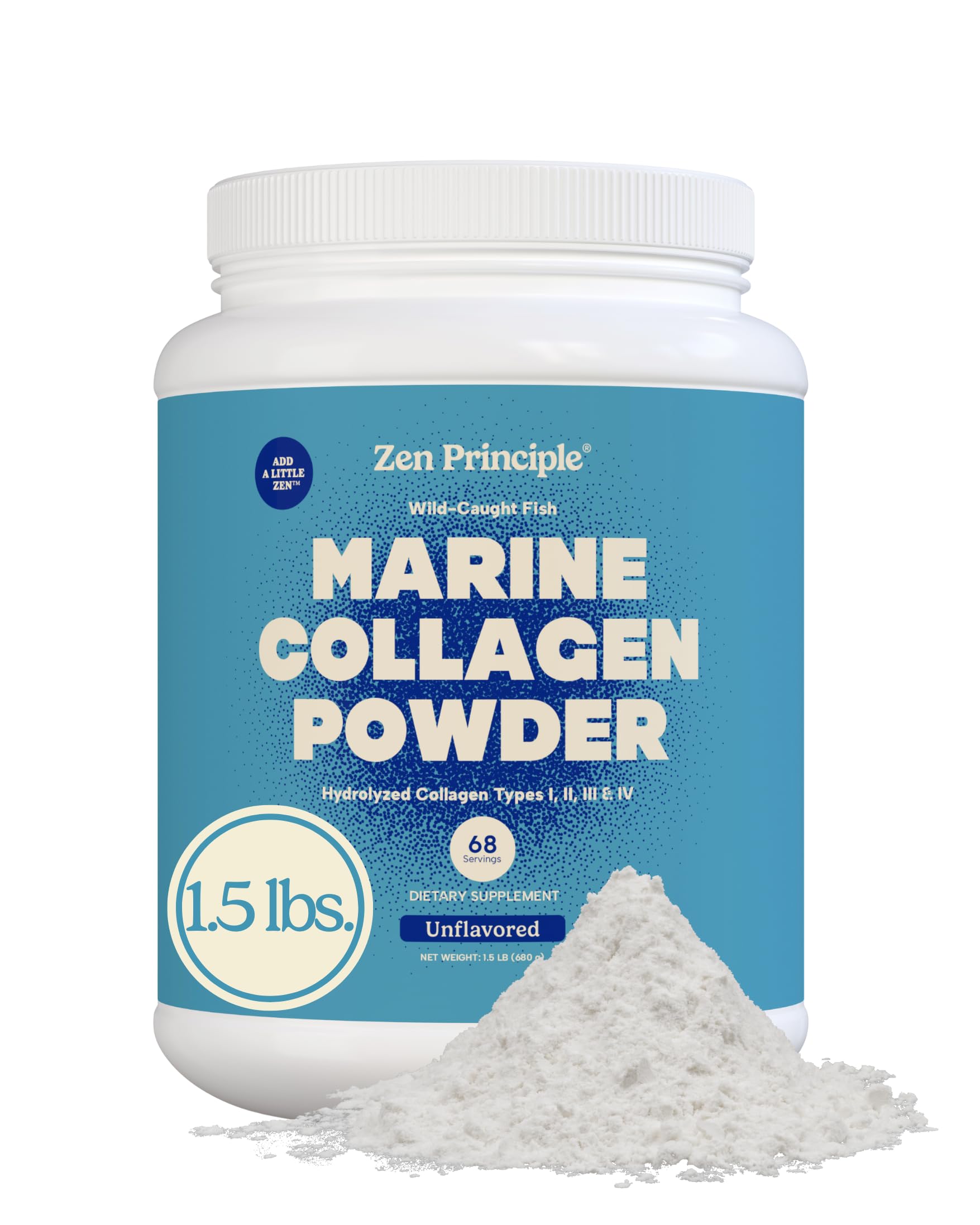 Zen Principle Collagène marin en poudre dans sa bouteille, peau tonique et cheveux renforcés.