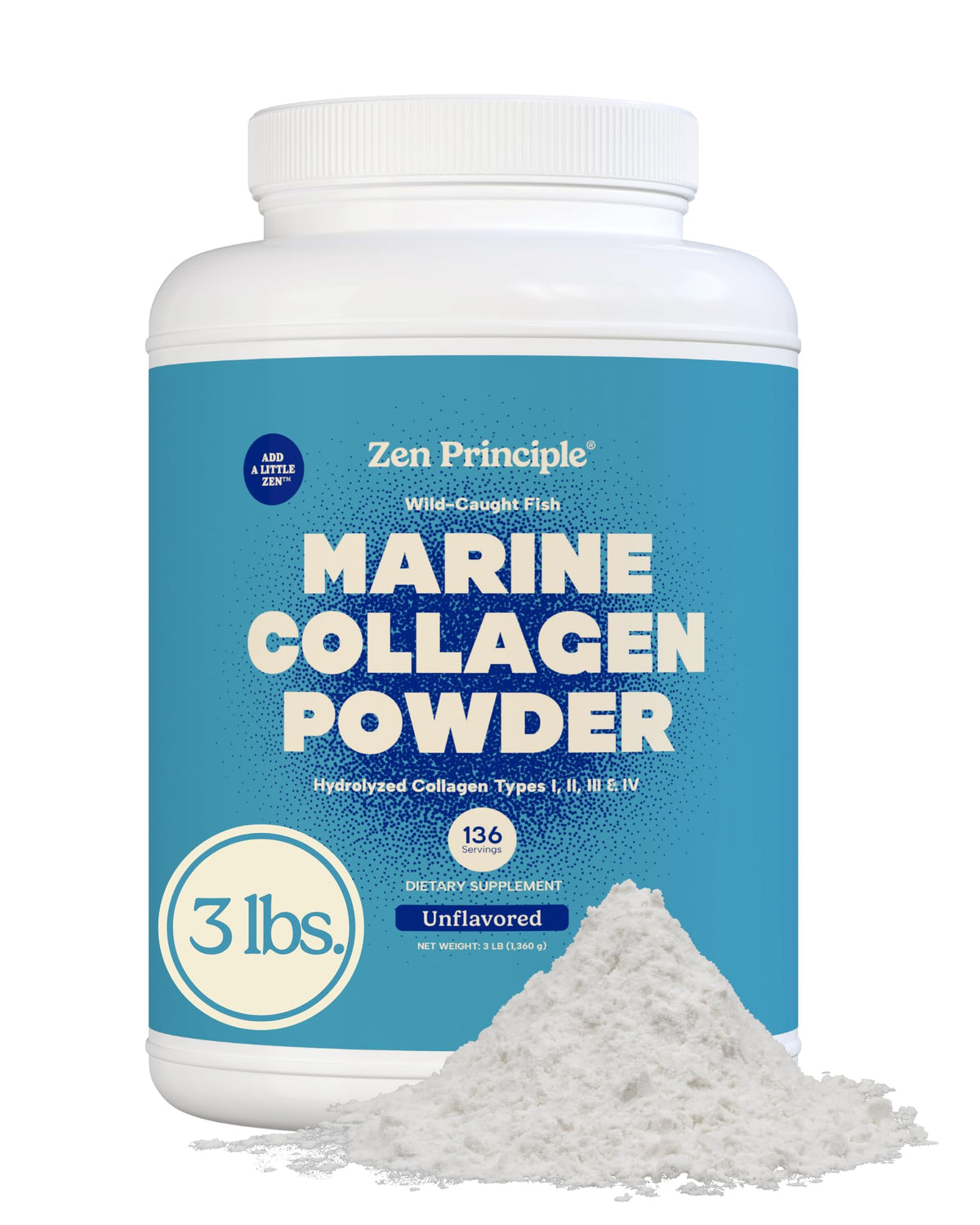Zen Principle Poudre marine en bouteille 3 livres, soutien potentiel à la beauté.