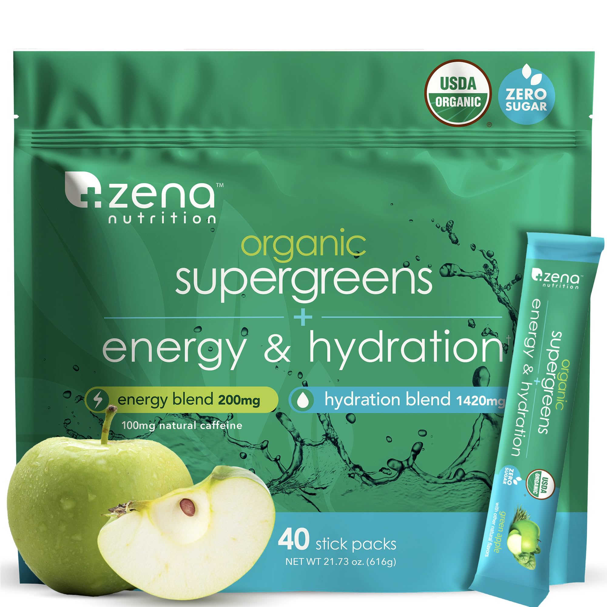 Emballage bio de Zena Nutrition présentant les super-aliments en sticks pratiques.