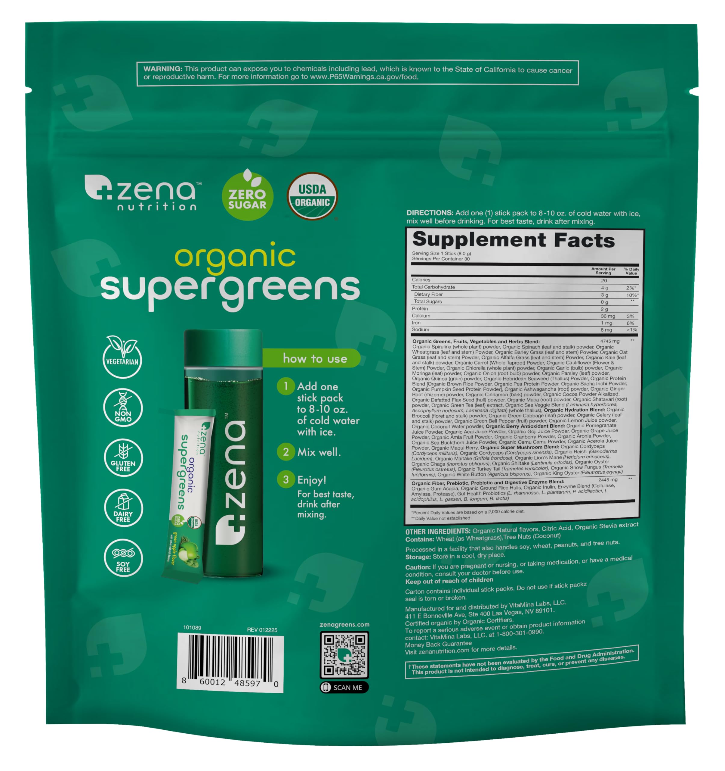 Certifications biologiques USDA Organic et contrôles tiers Zena Nutrition.
