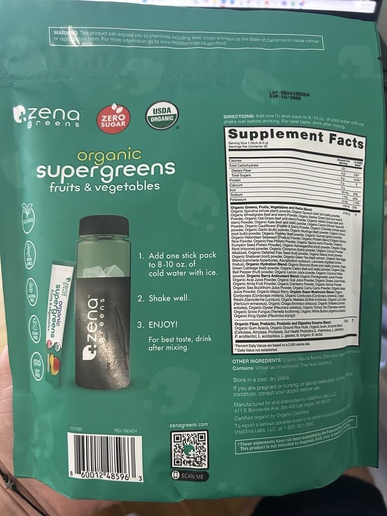 Certification bio et vegan Zena Nutrition: produit sans allergènes courants et sans OGM.