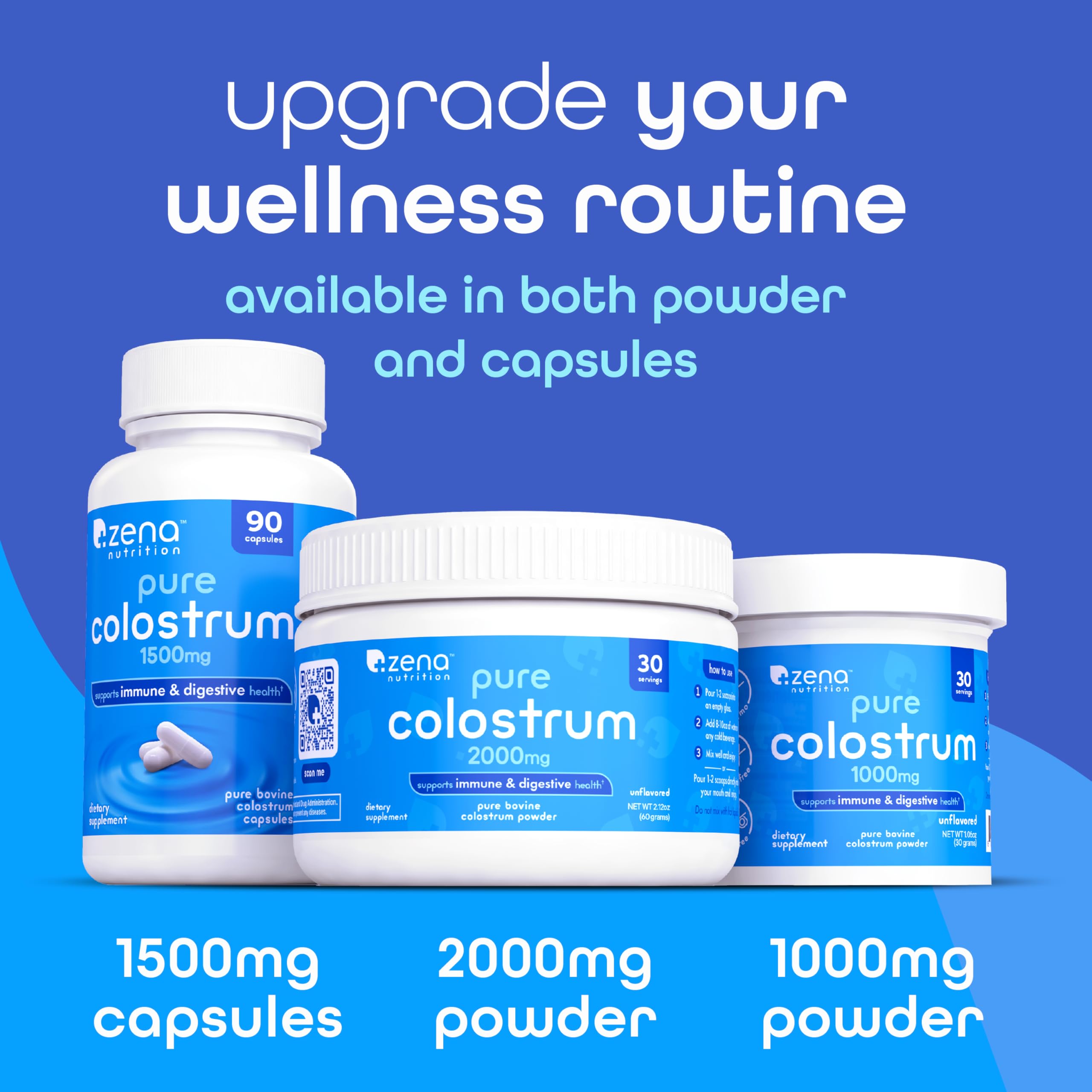 Colostrum Bovin Zena Nutrition — bouteille prête à l’emploi pour vos mélanges quotidiens.