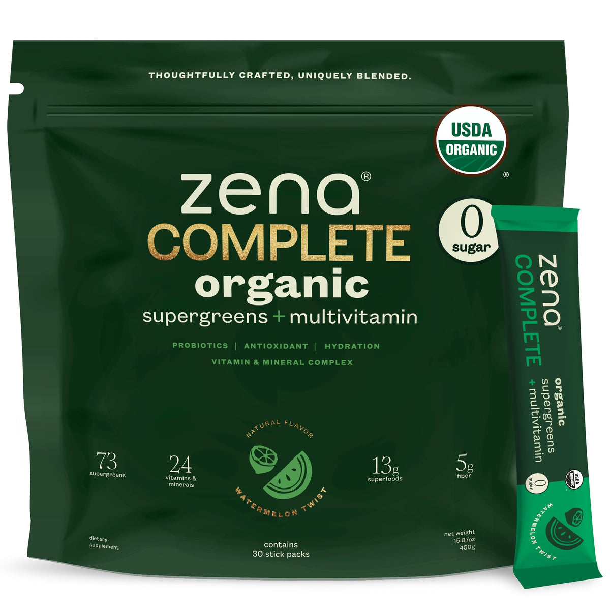 Zena Nutrition Poudre Super Greens – emballage clair prêt à l'emploi