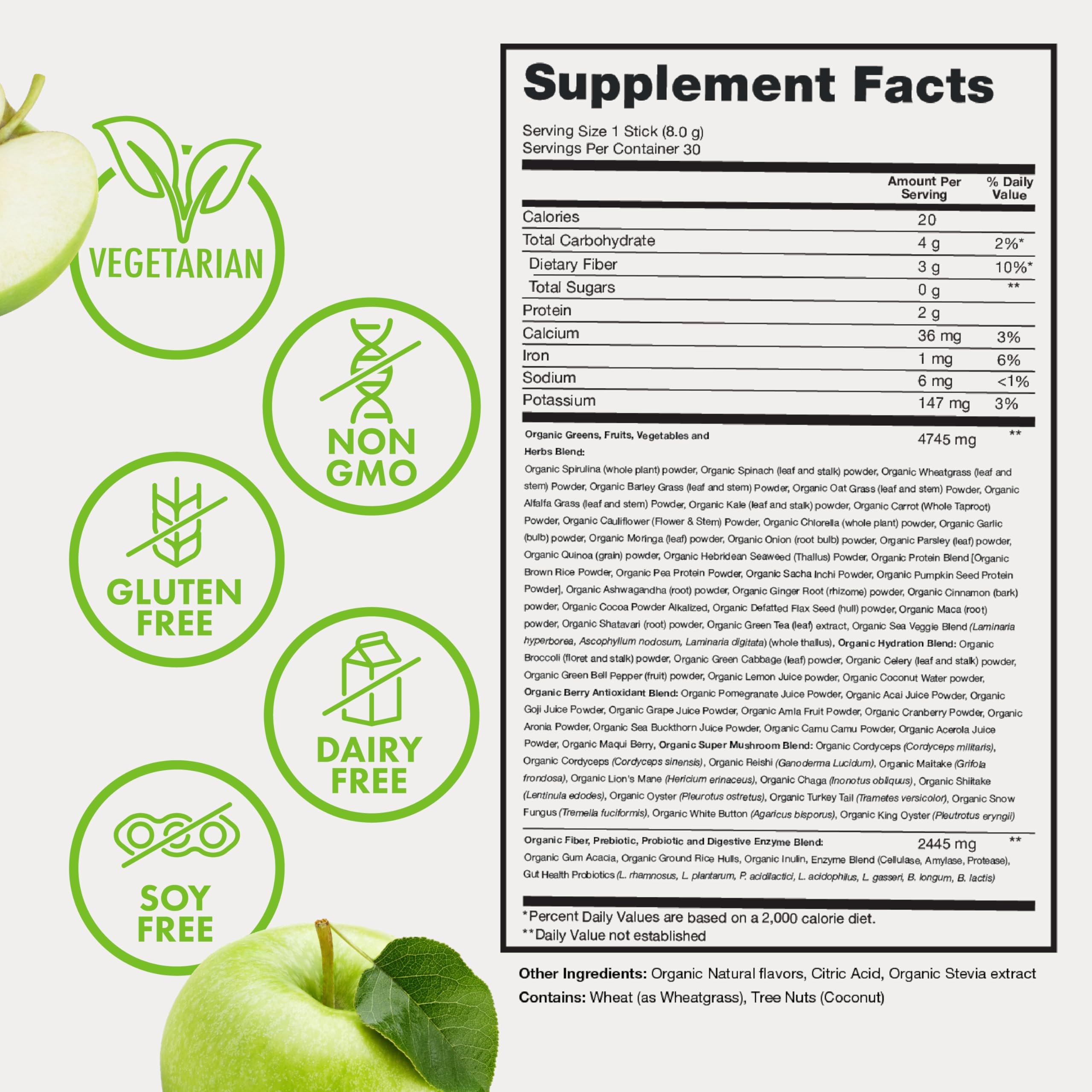 Ingrédients biologiques Zena Nutrition et légumes variés.