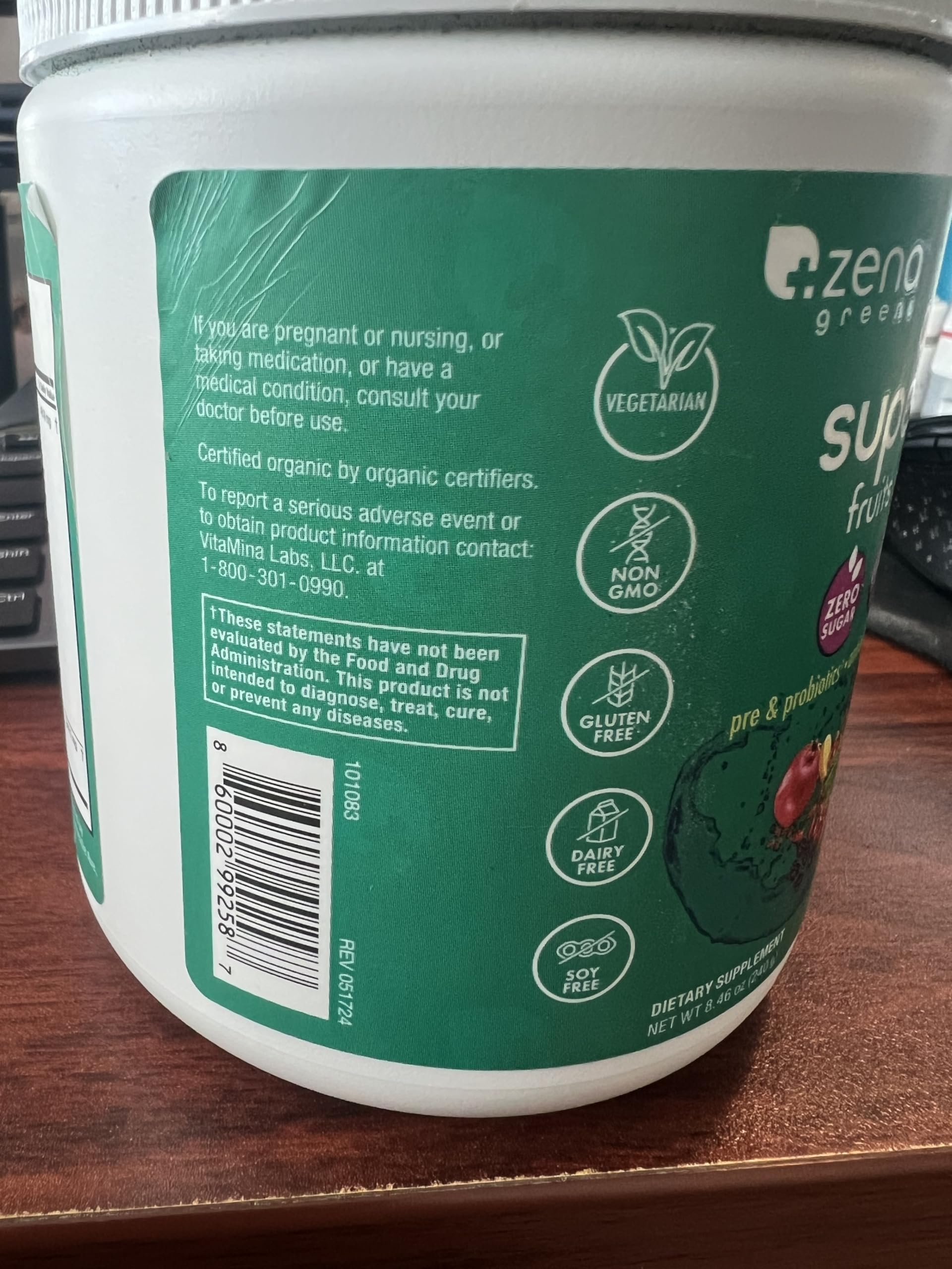 Zena Nutrition Smoothie avec Poudre Greens Bio, prêt à boire.