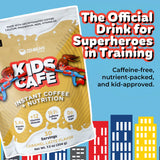 Dose de poudre Zenbean Kids Café Caramel Latte prête à mesurer pour une préparation rapide.