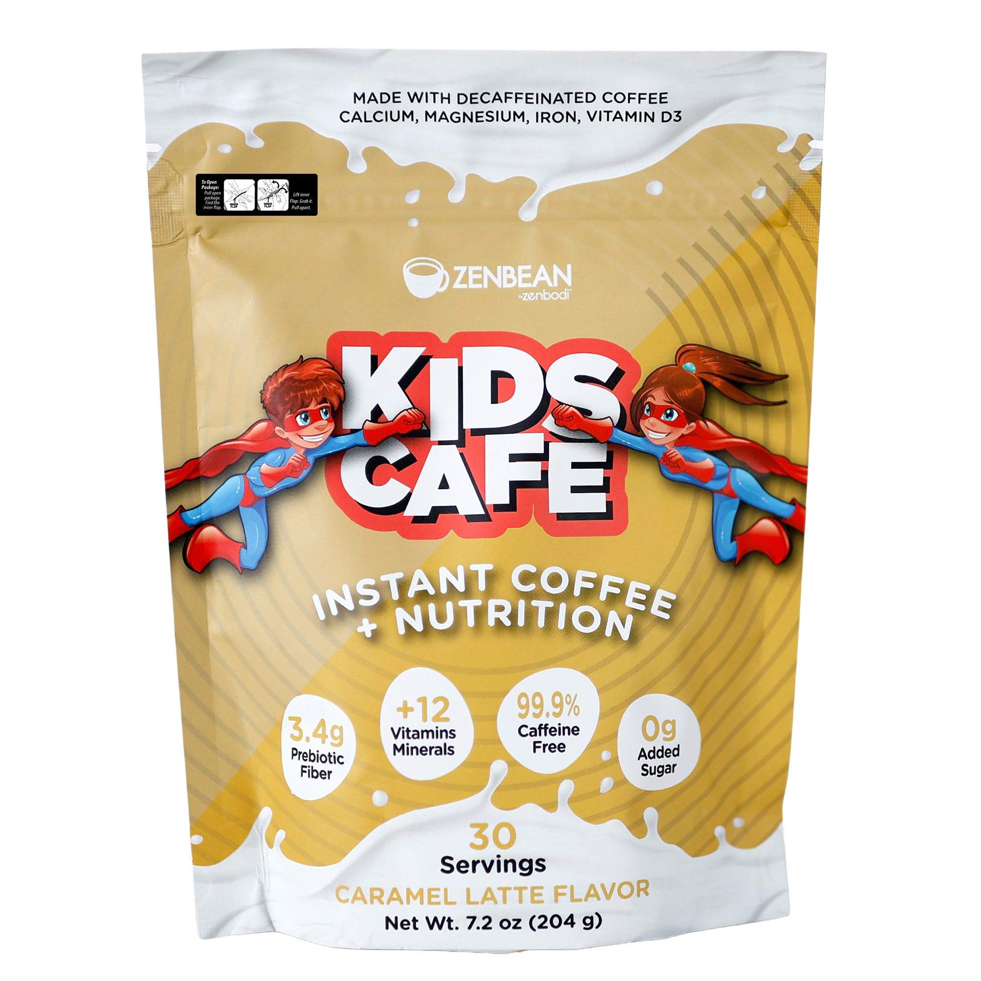 Emballage Zenbean Kids Café Caramel Latte prêt à découvrir une alternative sans caféine.