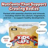 Graphique nutritionnel Zenbean Kids Café Caramel Latte présentant vitamines et minéraux.