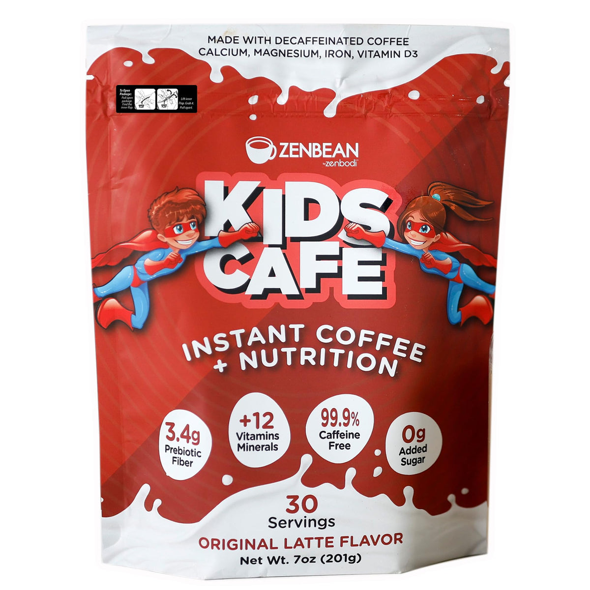 ZENBEAN Café Enfant Latte Originale – bouteille prête à mélanger pour le petit-déjeuner.