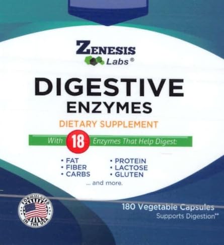 Zenesis Labs Digestive Enzymes – bouteille versée, soutien possible à la digestion après les repas