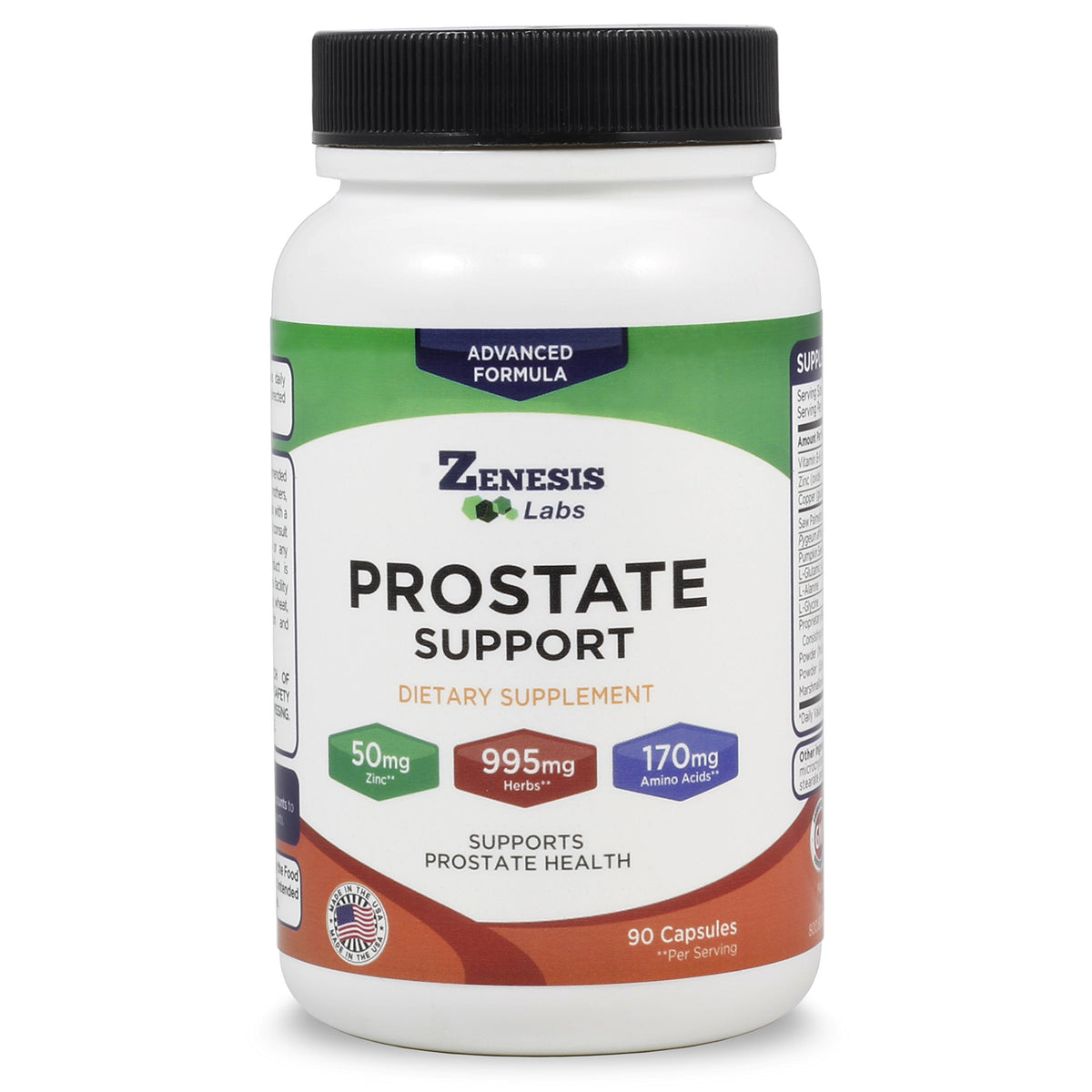 Zenesis Labs Prostate Santé: vue bouteille gélules palmier nain pour soutien urinaire.