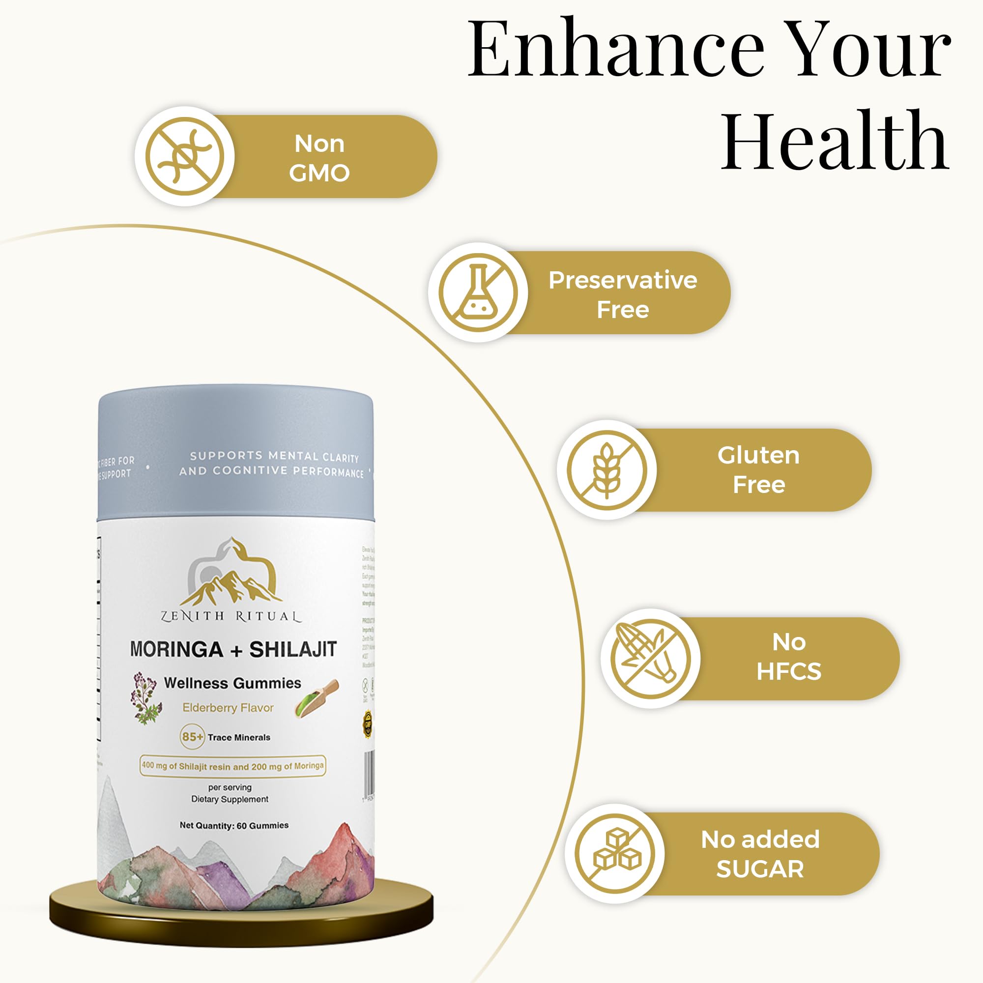 Gommes Zenith Ritual Shilajit Moringa, portion quotidienne pratique.