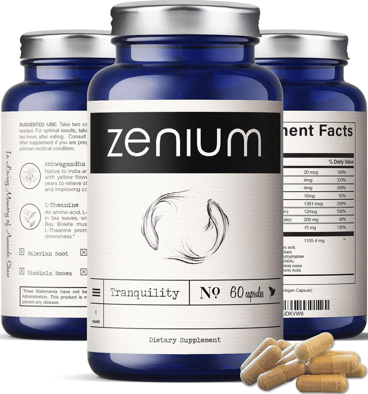 Zenium : Bouteille de capsules 60 pour un calme quotidien.