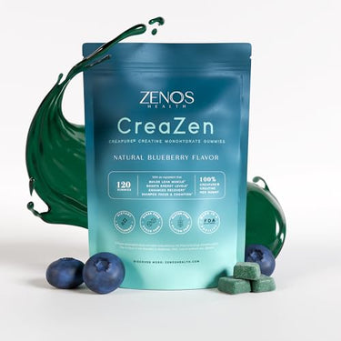 CreaZen: bouteille de bonbons gélifiés à la créatine pour énergie musculaire.