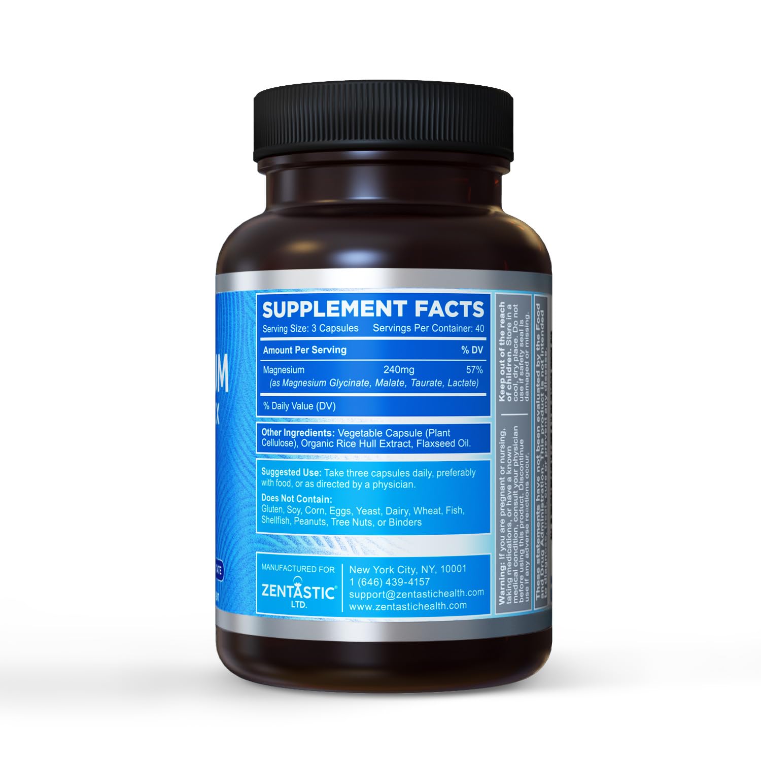 Label santé Zentastic Magnésium 4-en-1, contrôle qualité indépendant.