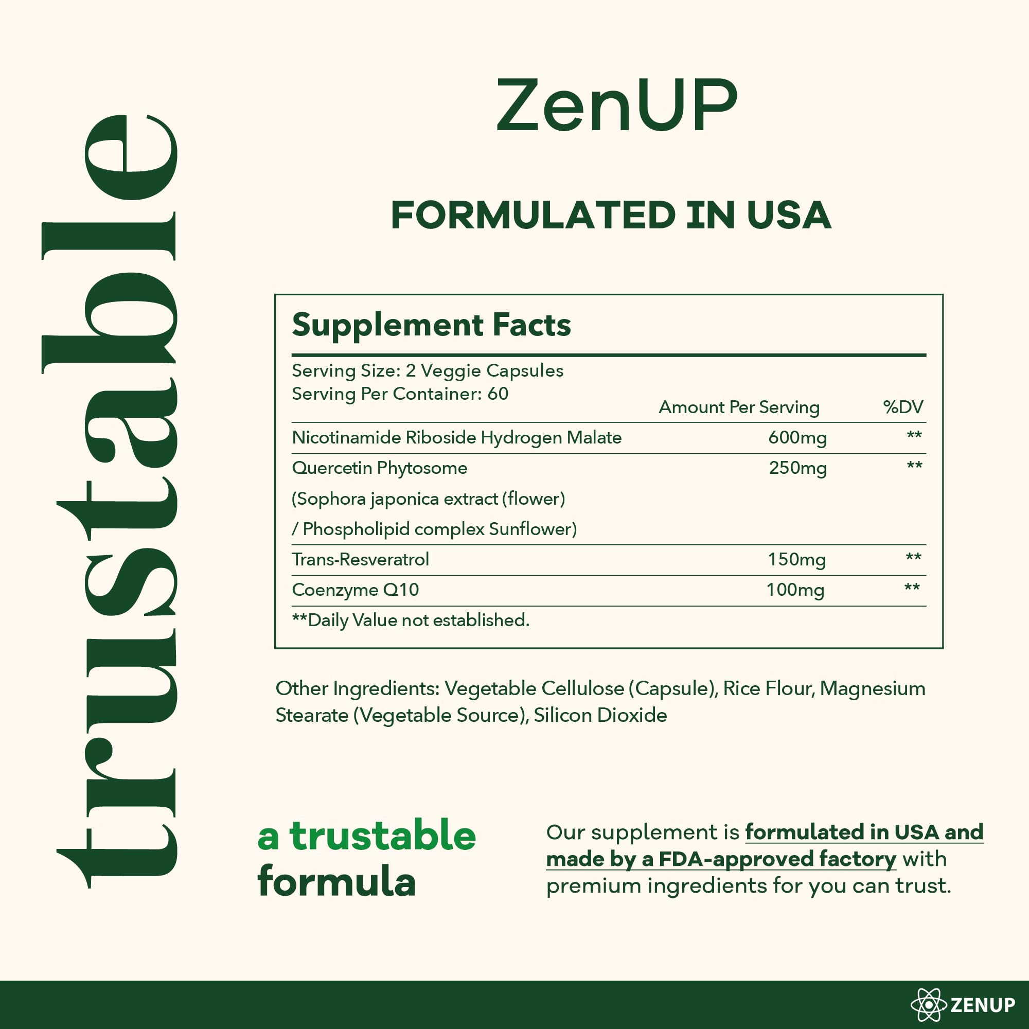 ZenUP NAD+ gros plan du logo et du label de qualité