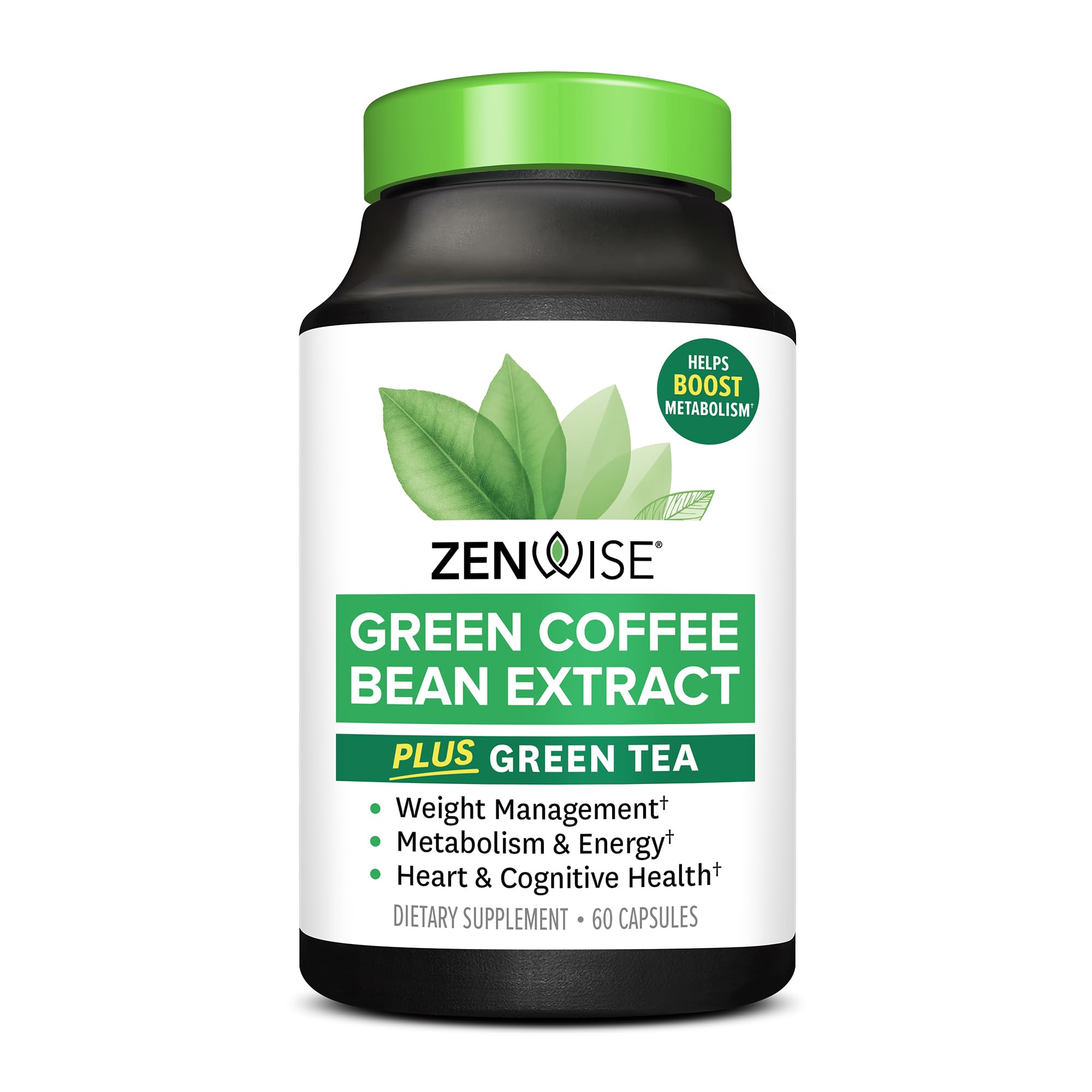 Zenwise Health: bouteille de gélules affichant thé vert et EGCG, énergie potentielle.