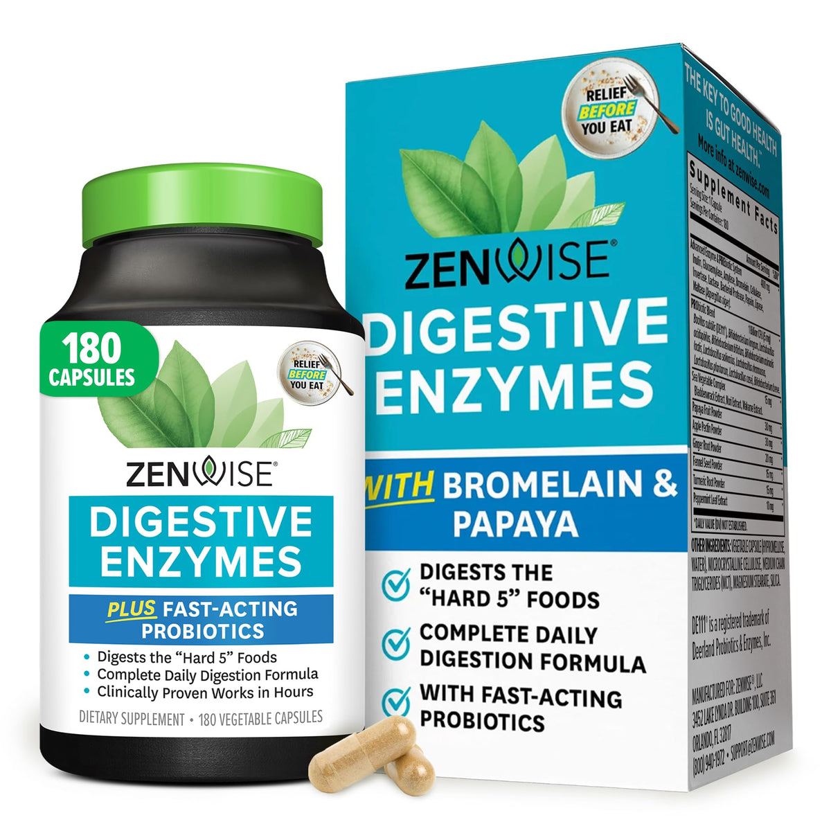 Zenwise Health: bouteille d'enzymes digestives pour soutenir la digestion après les repas.