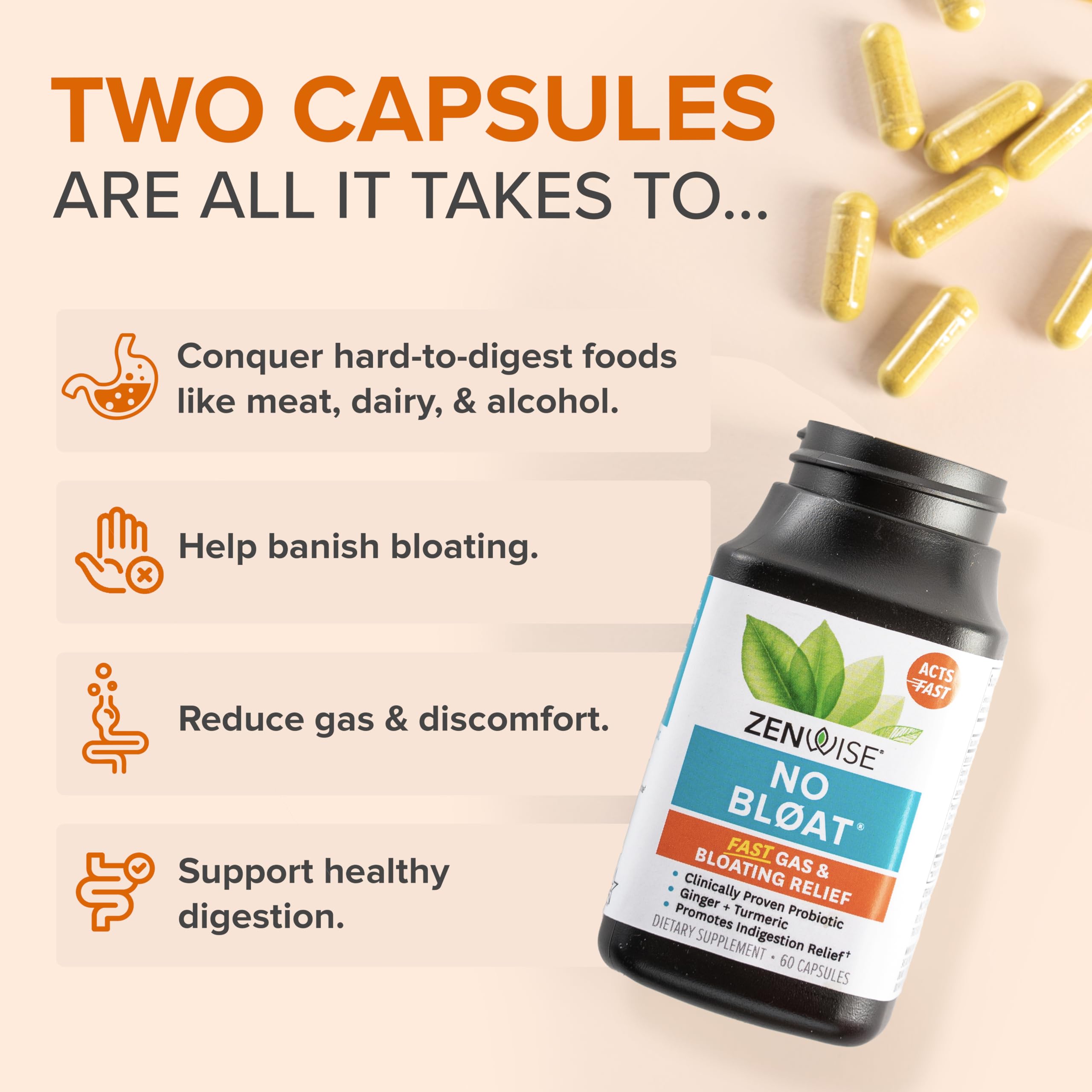 Zenwise Health No Bloat : probiotiques et absorption intestinale optimisée.