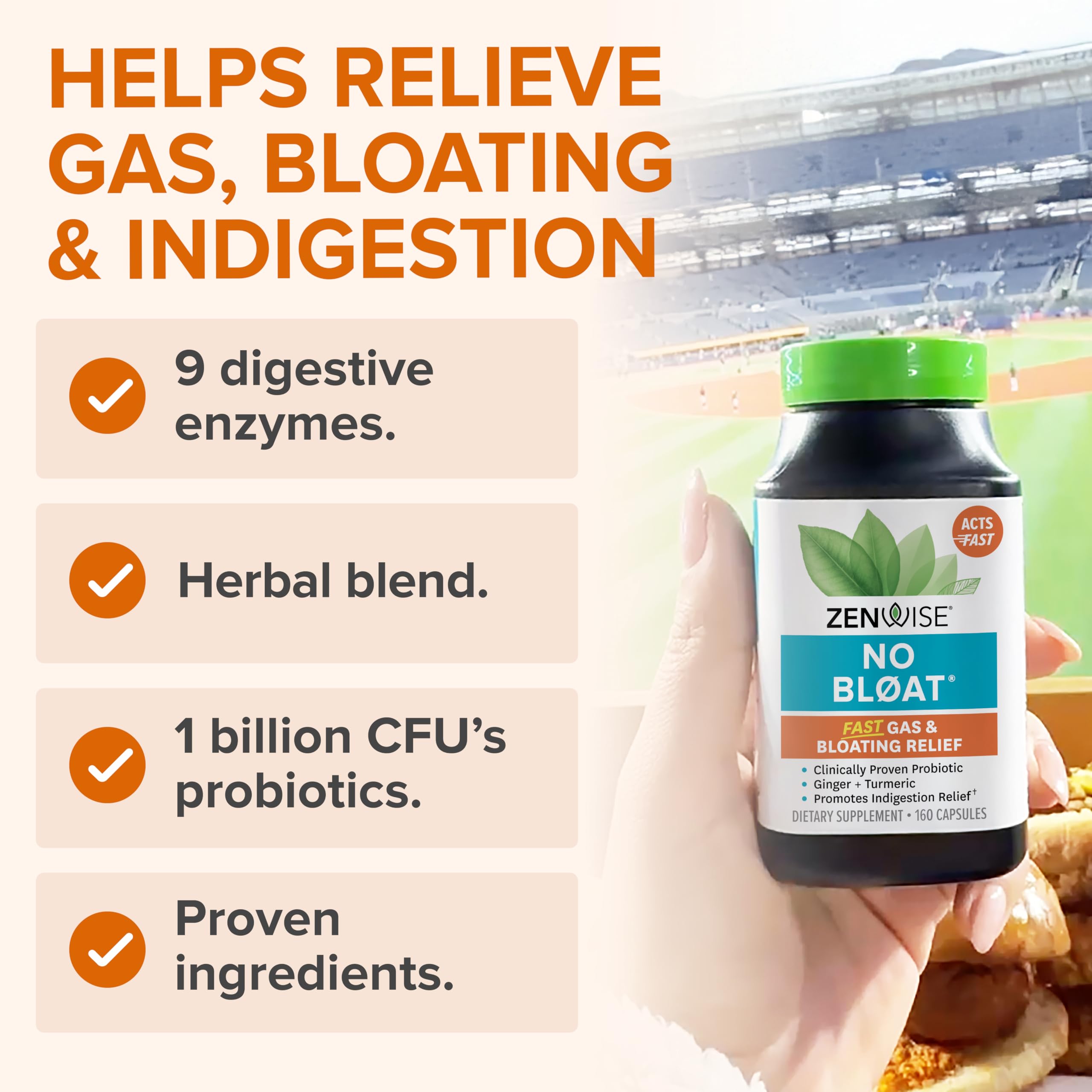 Probiotiques vivants Zenwise No Bloat atteignant l'intestin pour un soutien rapide.