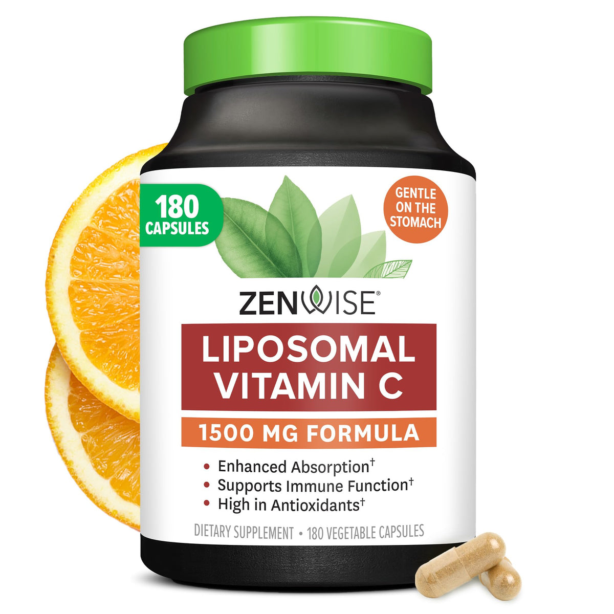 Zenwise Santé Vitamine C liposomale en bouteille, soutien potentiel à l'immunité et énergie.