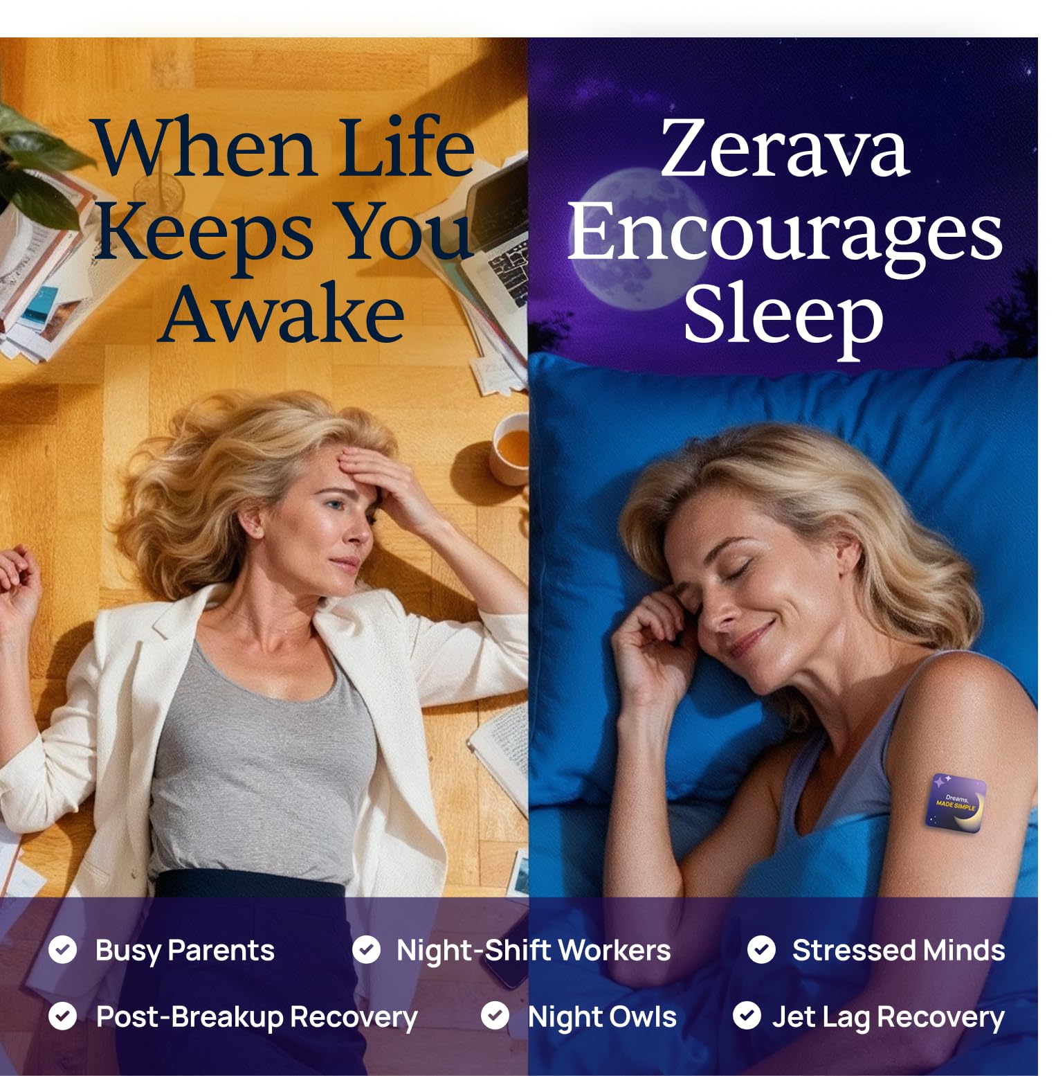 Patch Sommeil Zerava sans pilules et sans dépendance pour le soir.