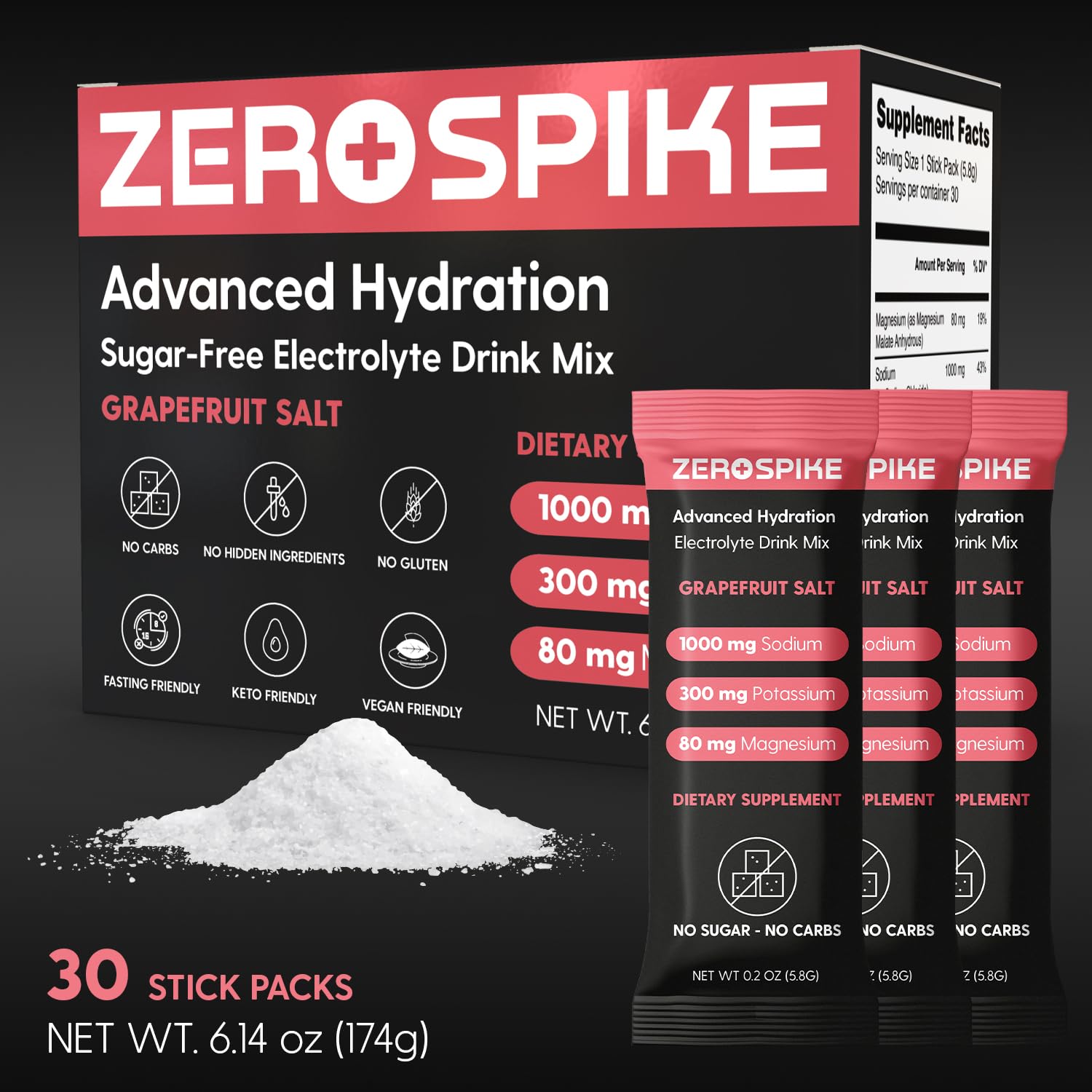 Poudre électrolytes Zerospike au goût pamplemousse prête à être mélangée.